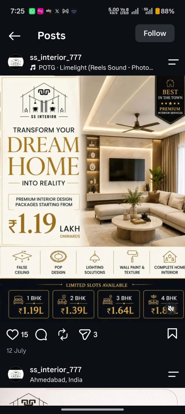 SS Interior poster — Transform your dream home into reality, premium packages from ₹1.19 lakh